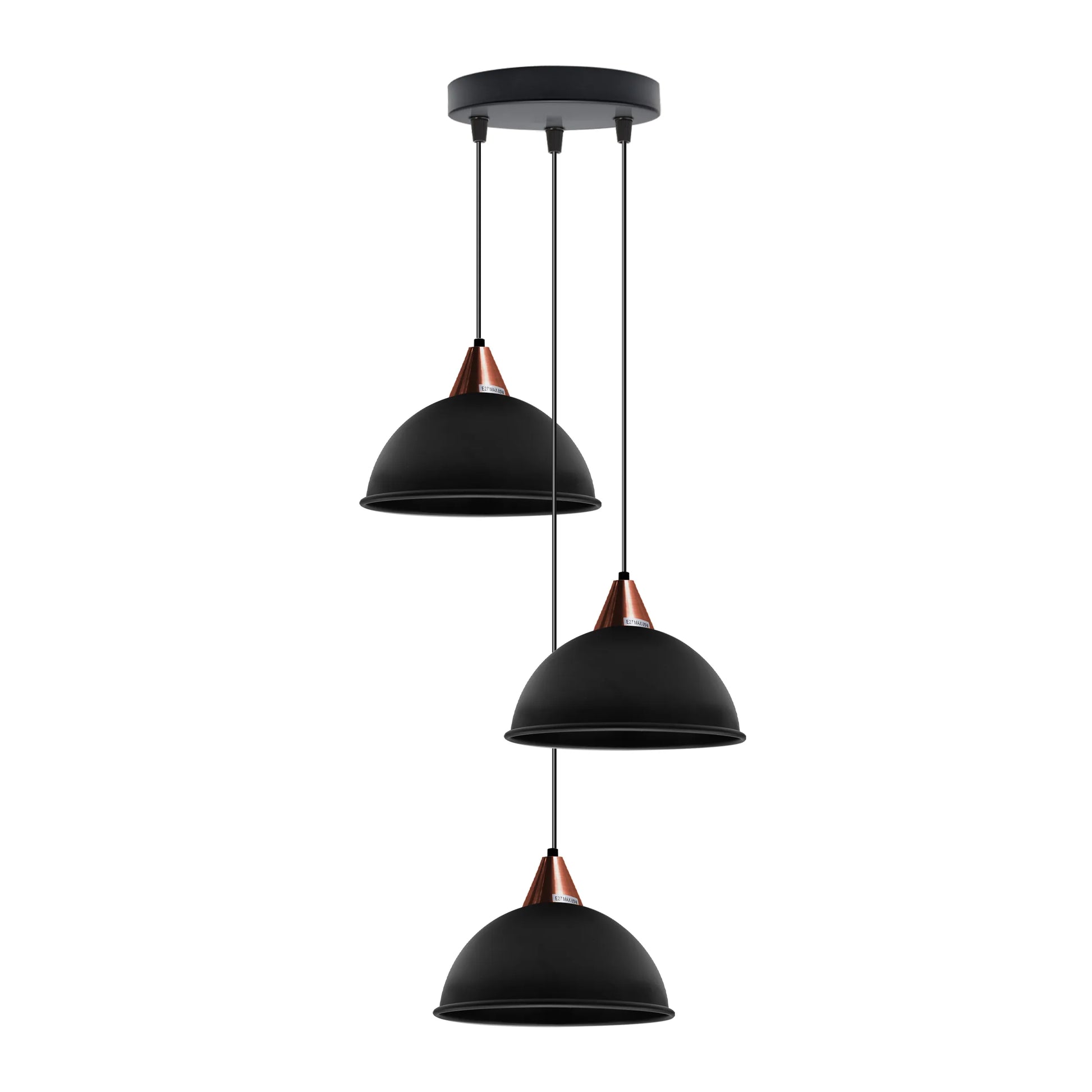 E27  Black Round Three Outlet 21cm Dome Pendant Retro Ceiling Light Shade~4343-5