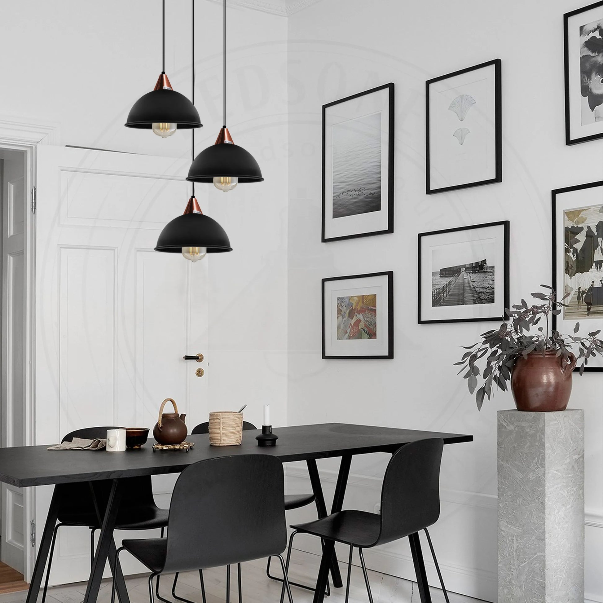 E27  Black Round Three Outlet 21cm Dome Pendant Retro Ceiling Light Shade~4343-3
