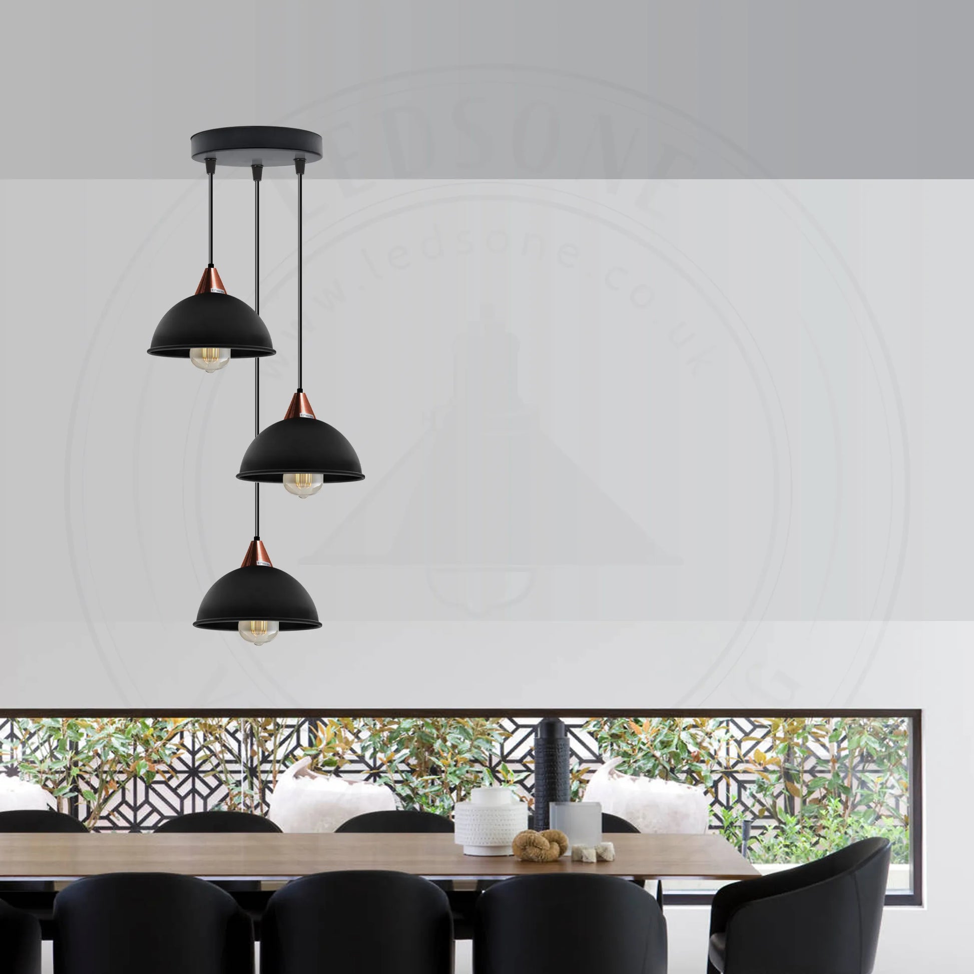 E27  Black Round Three Outlet 21cm Dome Pendant Retro Ceiling Light Shade~4343-2