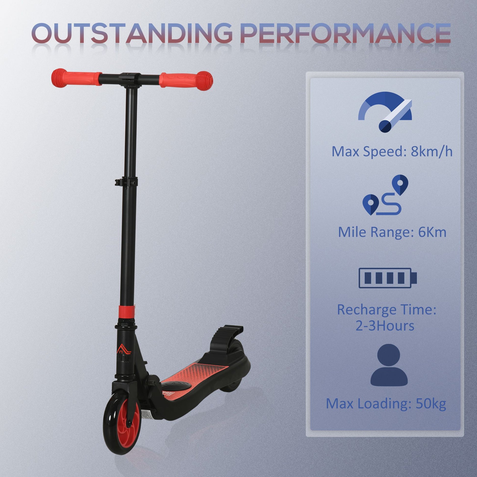 HOMCOM Folding Electric Scooter E Scooter, 120W, with Rear Wheel Brake, 8km/h Maximum Speed, for Ages 6+ Years Old in Red-2