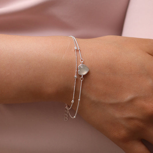 Moonstone Heart Layered Bracelet-0