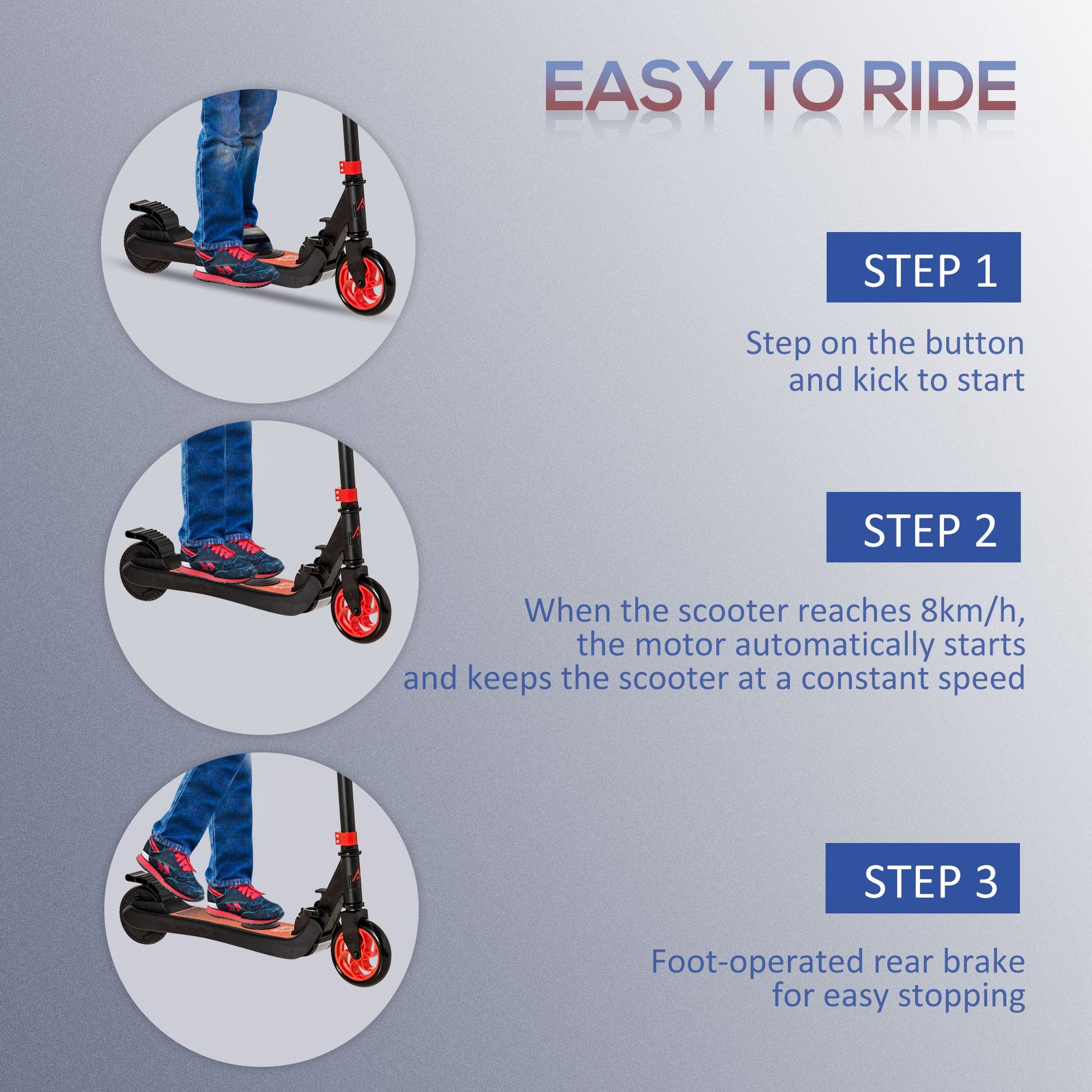 HOMCOM Folding Electric Scooter E Scooter, 120W, with Rear Wheel Brake, 8km/h Maximum Speed, for Ages 6+ Years Old in Red-3